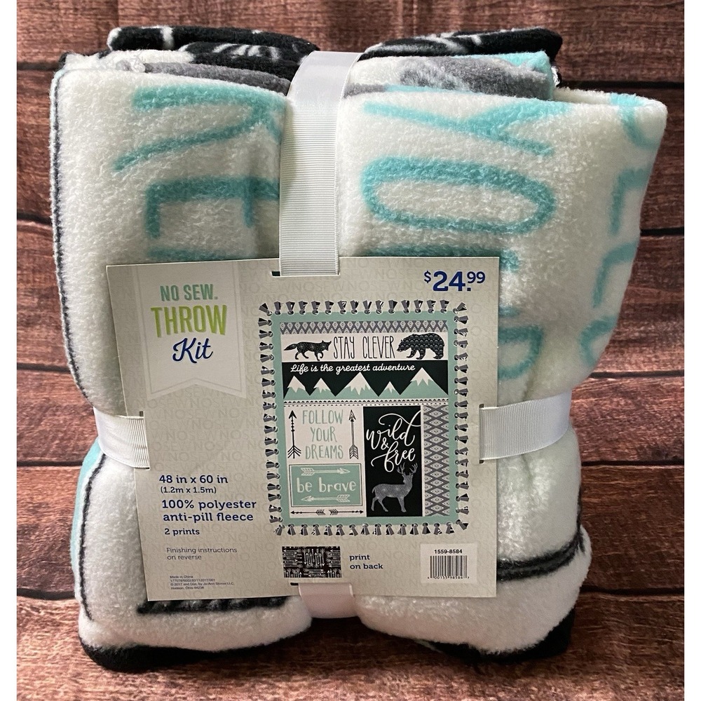 Anti-Pill Fleece No Sew Throw Kit Stay Clever Wilderness 1559-8584 48 in x 60 in